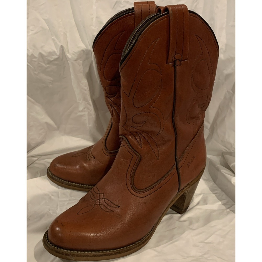Vintage‎ Dexter Women's 5.5 Brown Leather Western Boots 70s USA Stacked Heel